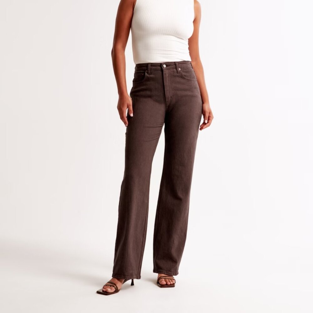 Abercrombie Curve Love High Rise 90s Relaxed Jean Dark Brown Size 27 Long